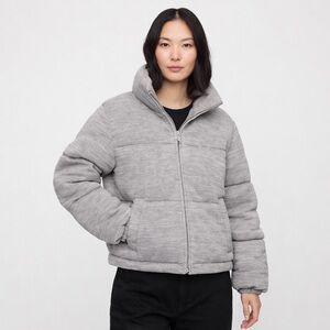 GAP Gray Puffer Jacket Quilted Zip Front Winter Coat Size L